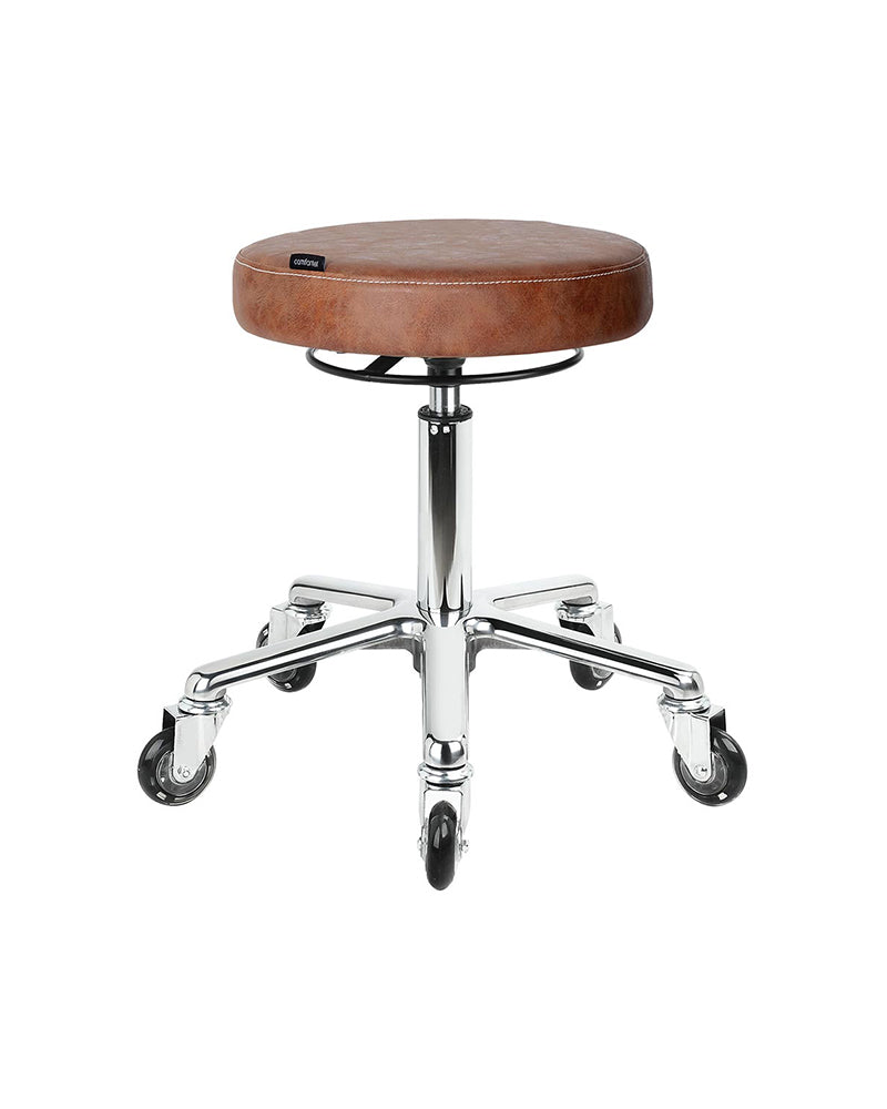 Rund Tan - Tabouret de coiffure brun - Base étoile chromée